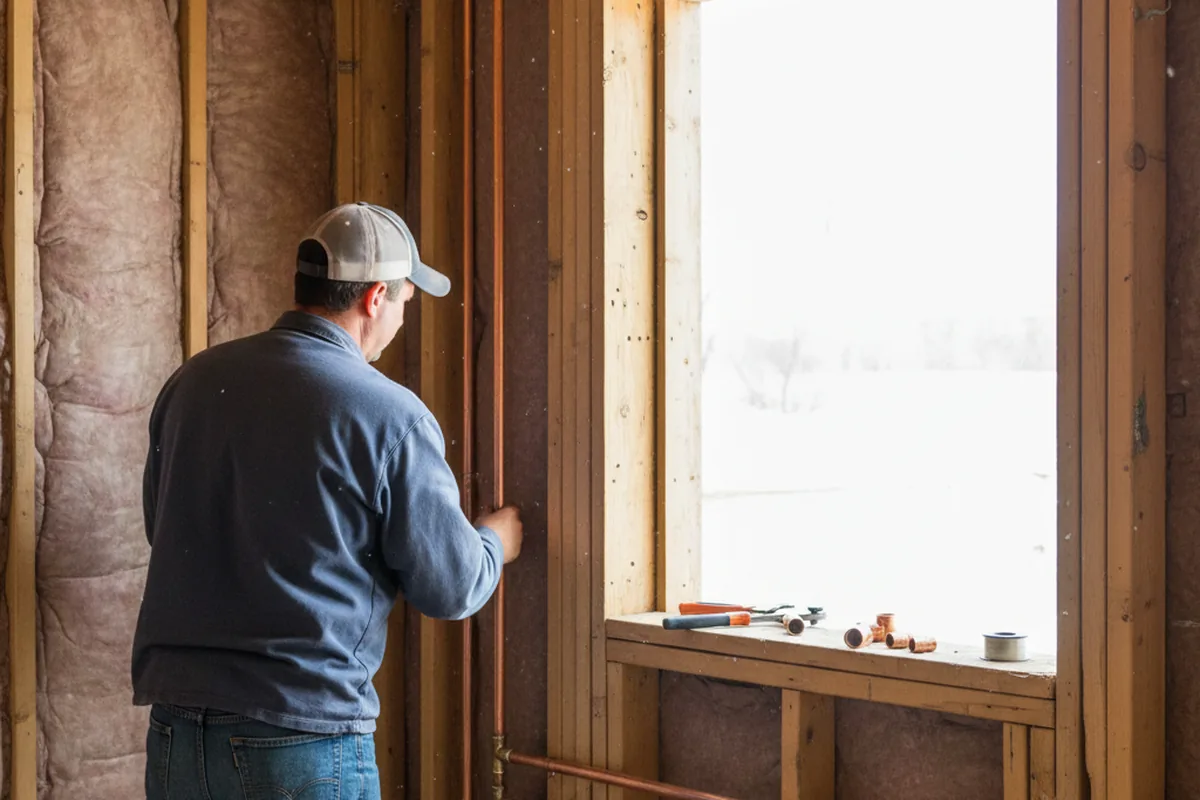Licensed plumber running new copper supply lines in a Grand Blanc home